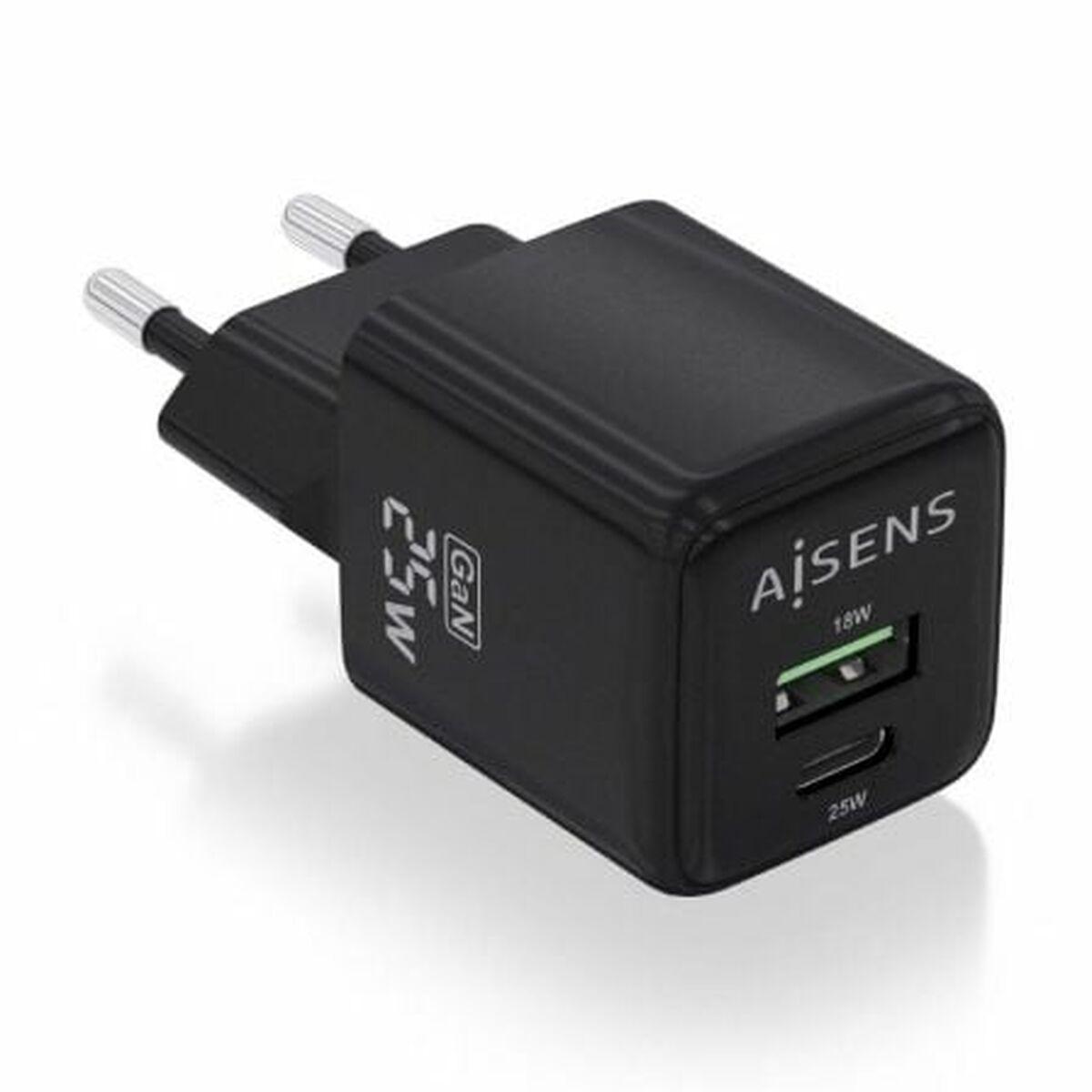 Aisens Vægoplader 25 Usb- Usb Sort Asch-25w2p015-bk
