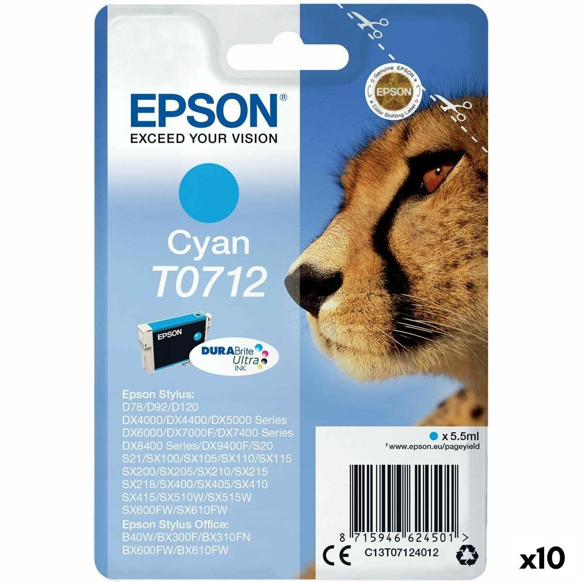 Epson T0712 Cyan Blækpatron Original Pakke Med 10