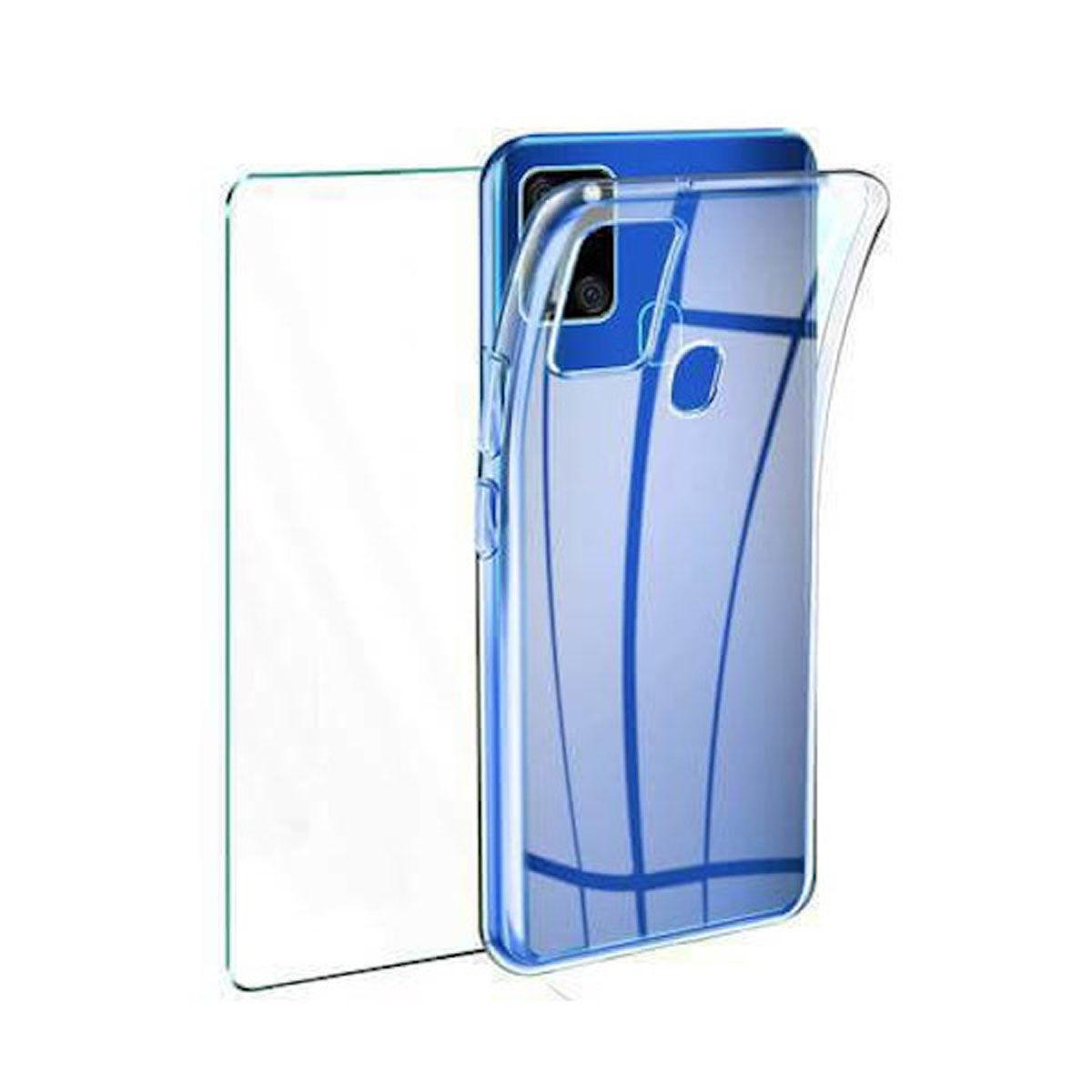 Mobilcover Til Samsung Galaxy A21s Gennemsigtig Silikone Hærdet Glas
