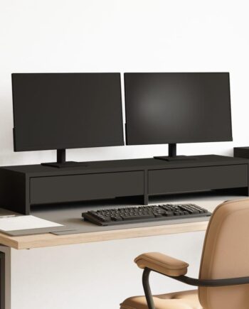 Skærmholder Med Skuffer 100x27x15 Cm Konstrueret Træ Sort