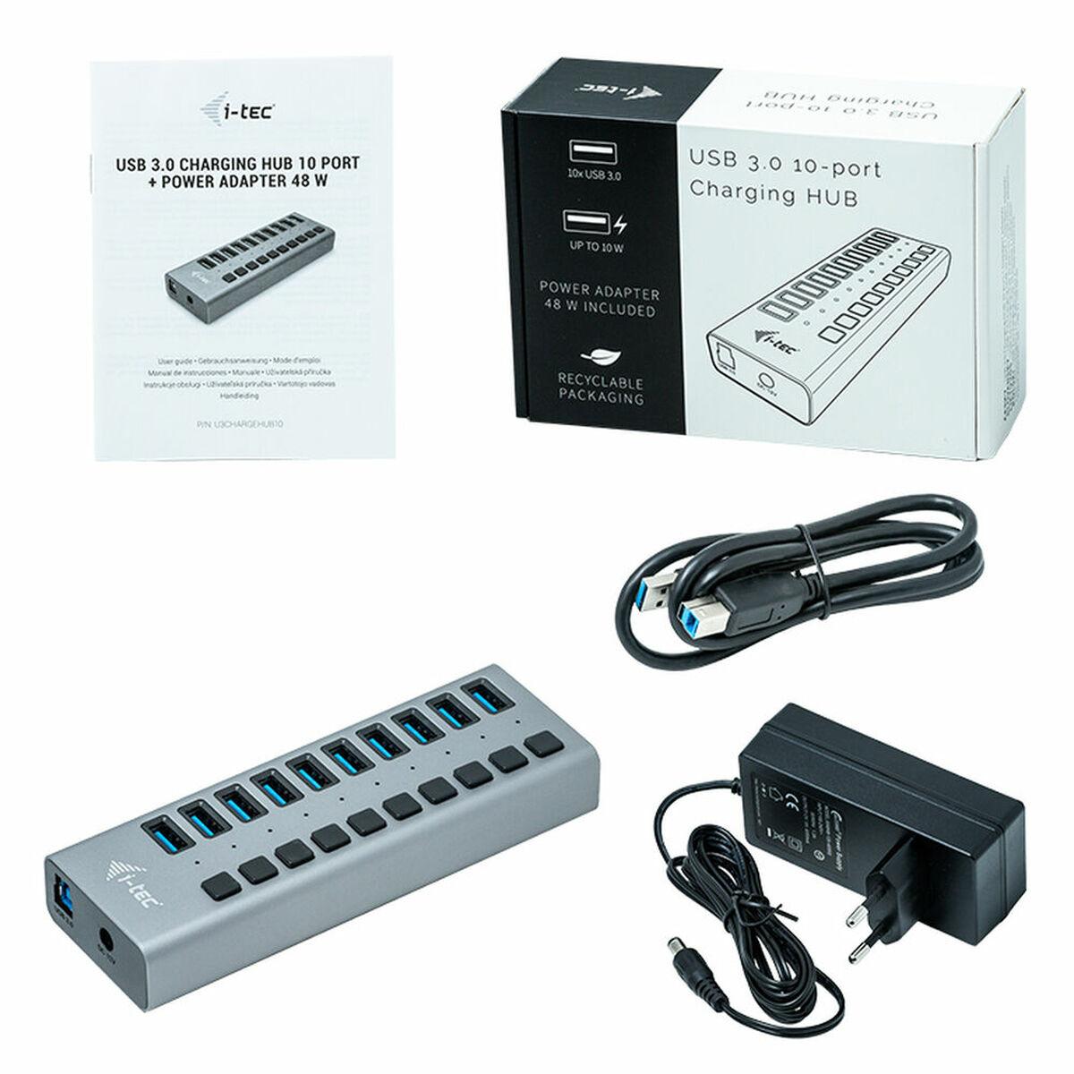 Usb Hub -tec 10 Porte Usb Grå