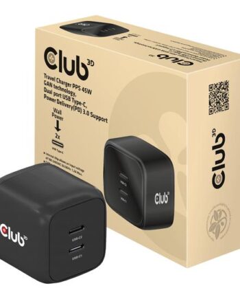 Club 3d Cac-1909 Strømforsyningsadapter Pps Og Gan-teknologi     Usb-  45 Watt