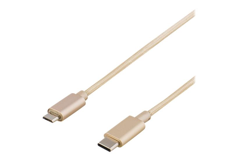 Deltaco Prime Usbc-1250 Usb Type- Kabel 24 Pin Usb- Til Micro-usb Type