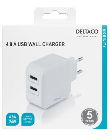 Deltaco Strømforsyningsadapter Usb 24 Watt