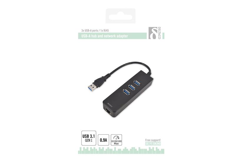 Deltaco Usb3-giga3 Hub Porte