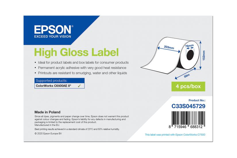 Epson Fortløbende Mærkater Høj-skinnende Rulle Rulle 20 Cm 58