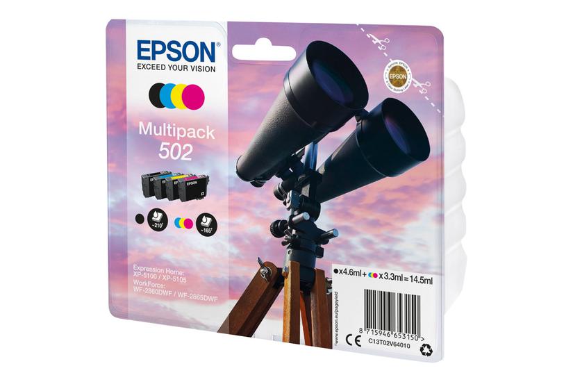 Epson 502 Multipack Pakker Sort Gul Cyan Magenta Original Blækpatron
