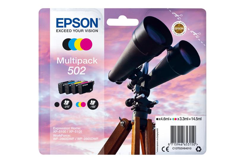 Epson 502 Multipack Pakker Sort Gul Cyan Magenta Original Blækpatron