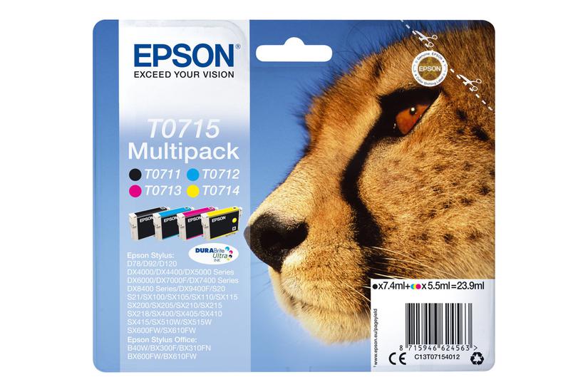 Epson T0715 Multipack Pakker Sort Gul Cyan Magenta Original Blækpatron