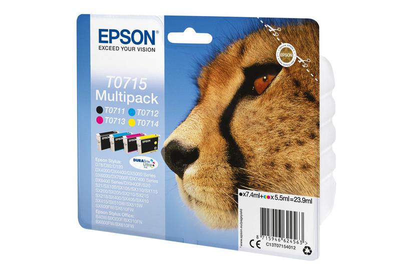Epson T0715 Multipack Pakker Sort Gul Cyan Magenta Original Blækpatron