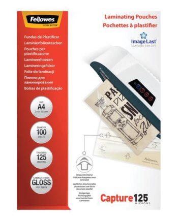 Fellowes Laminating Pouches Capture 125 Micron 100-pakke Blank A4 Laminerings Poser