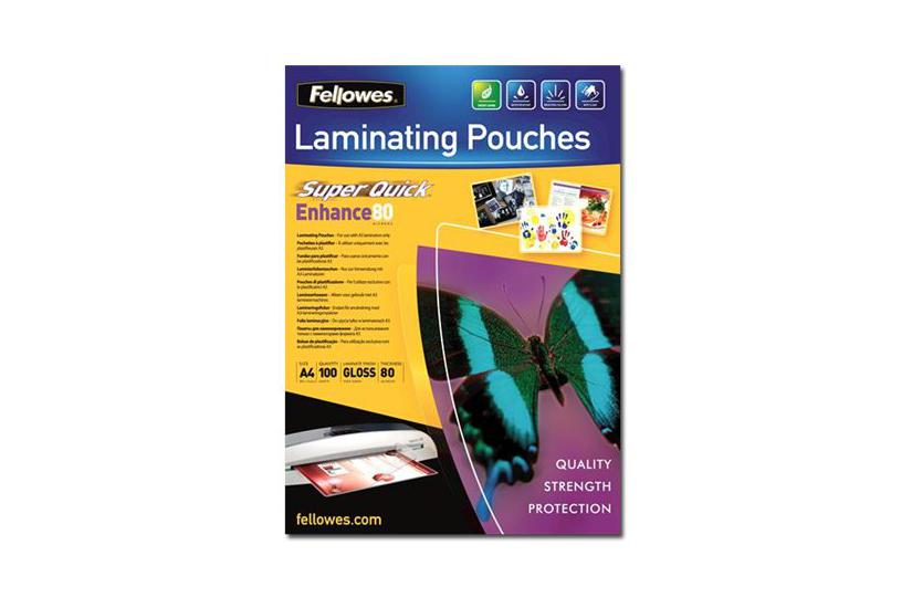 Fellowes Laminating Pouches Superquick Enhance 80 Micron 100-pakke Blank A4 Laminerings Poser
