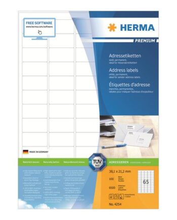 Herma Premium Laminerede Adressemærkater Mat 6500 Etikette    38     21   Mm