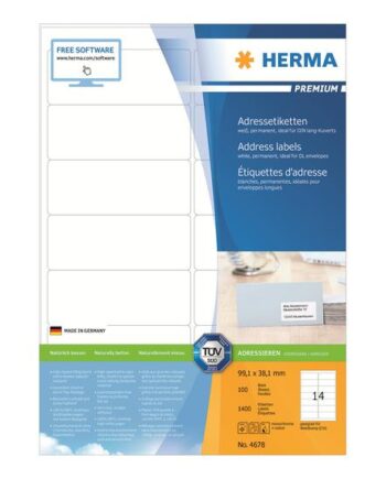 Herma Premium Laminerede Adressemærkater Mat 1400 Etikette    99     38   Mm