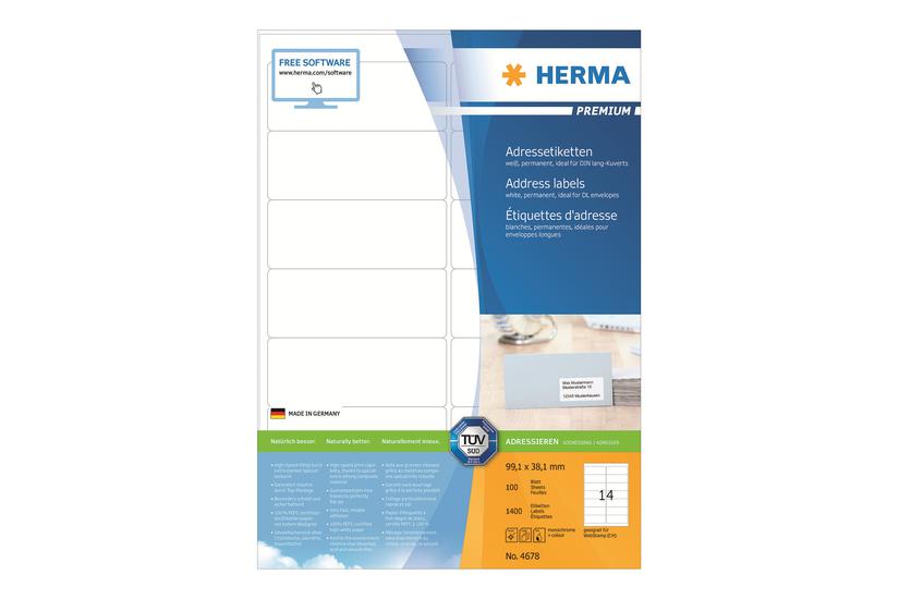 Herma Premium Laminerede Adressemærkater Mat 1400 Etikette 99 38 Mm