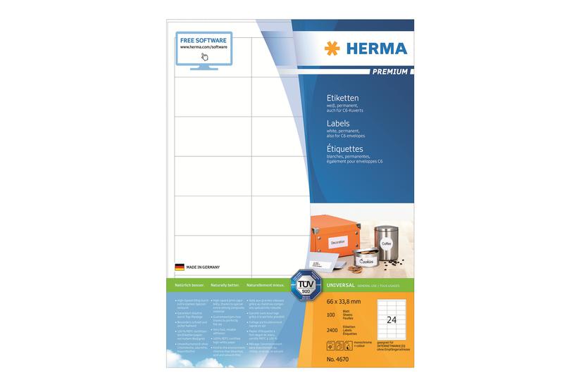 Herma Premium Laminerede Etiketter Mat 2400 Etikette 66 33 Mm