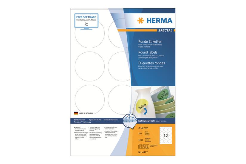 Herma Special Etiketter Mat 1200 Etikette 60 Mm Rund