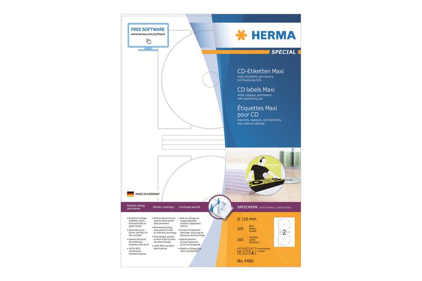 Herma Special Maxi Uigennemsigtige Cd Dvd-etiketter Mat 200 Etikette 116 Mm Rund