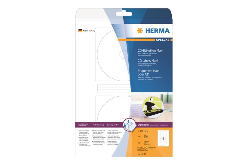 Herma Special Maxi Uigennemsigtige Cd Dvd-etiketter Mat 50 Etikette 116 Mm Rund