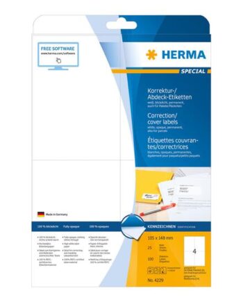 Herma Special Permanent Selvklæbende Matte Uigennemsigtige Korrektions Afdæknings-papirmærkater 100 Etikette    A6