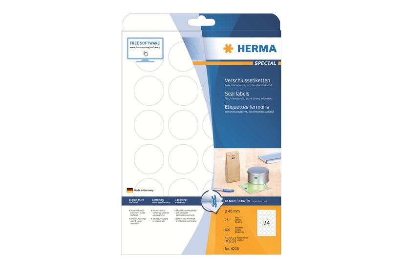 Herma Special Sikkerheds- Forseglingsmærkater 600 Etikette 40 Mm Rund