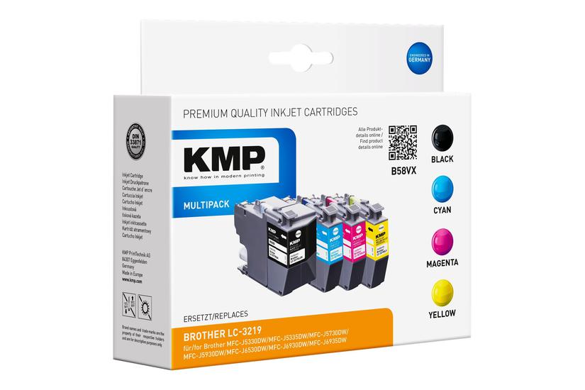 Kmp Multipack B58vx Pakker Højtydende Sort Gul Cyan Magenta Kompatibel Blækpatron Alternativ Til: Brother Lc3219 Bk Brother Lc3219 Brother Lc3219 Brother Lc3219