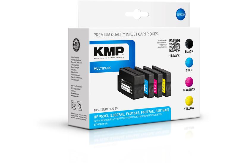 Kmp Multipack H166vx Pakker Højtydende Sort Gul Cyan Magenta Kompatibel Blækpatron Alternativ Til: Hp F6u16ae Hp F6u17ae Hp F6u18ae Hp L0s70ae