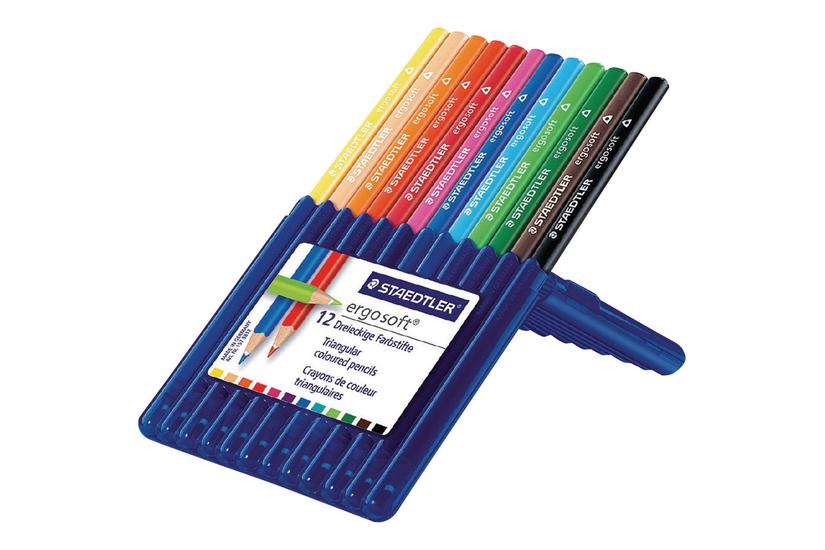 Staedtler Ergosoft Farvet Blyant Sort Rød Blå Grøn Lyseblå Gul Orange Fersken Mørk Mauve Pilegrøn Bordeaux Van Dyke-brun Pakke Med 12
