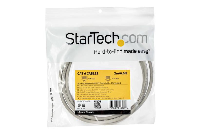 Startech Com 2m Cat6 Ethernet Cable 10 Gigabit Snagless Rj45 650mhz 100w Poe Patch Cord Cat 10gbe Utp Network Cable Strain Relief Grey Fluke Tested Wiring Is Ul Certified Tia Category 24awg N6patc2mgr Patchkabel Grå