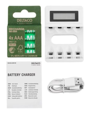 Deltaco Batterioplader Med Batteri     Aaa