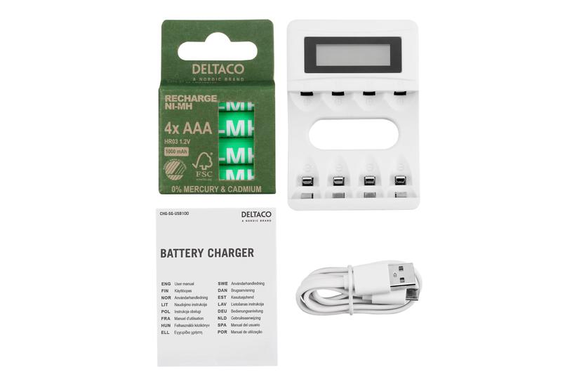 Deltaco Batterioplader Med Batteri Aaa