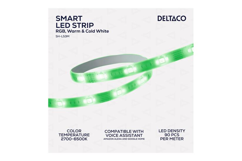 Deltaco Smart Home Lysrem Led 24 Rgb Varm Til Kold Hvidt Lys 2700-6500 Hvid