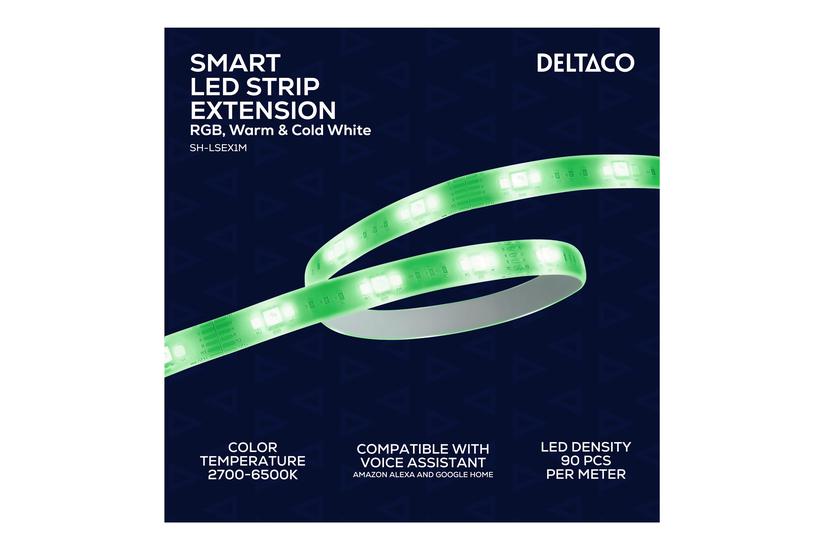 Deltaco Smart Home Lysstripsforlængelse Led Rgb Varm Til Kold Hvidt Lys 2700-6500 Hvid