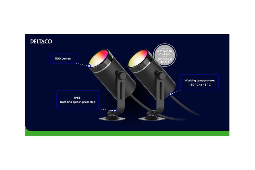 Deltaco Smart Home Sh-glk01 Havelys 16 Millioner Farver Varmt Hvidt Lys 2700 Sort Pakke Med