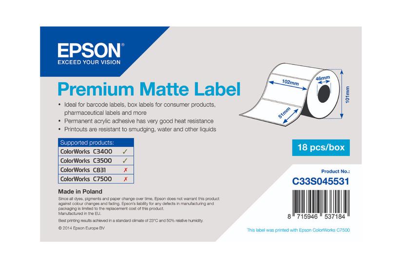 Epson Premium Pressestempel Skæreetikette Mat 650 Etikette 102 51 Mm