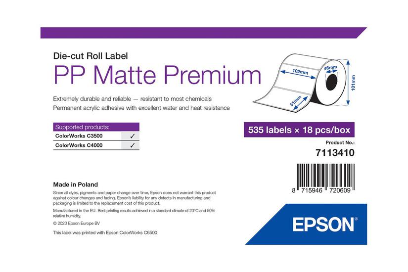 Epson Premium Pressestempel Skæreetikette Mat 9630 Etikette 102 51 Mm