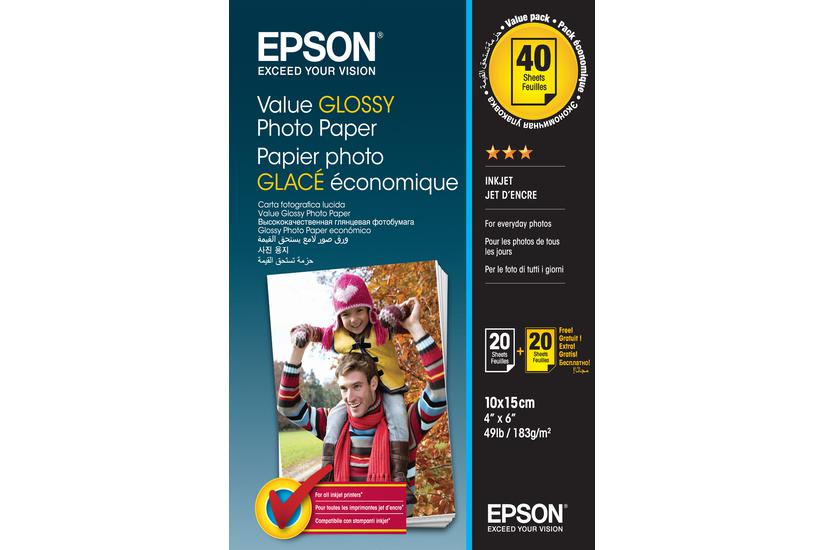 Epson Value Photo Paper Glossy Fotopapir Skinnende 20 Ark 100 150 Mm Pakke Med