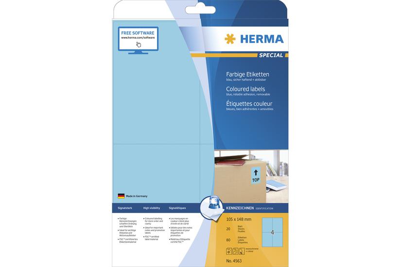Herma Etiketten A4 Blau 105x148mm Papier Matt Ablã Sbar 80st