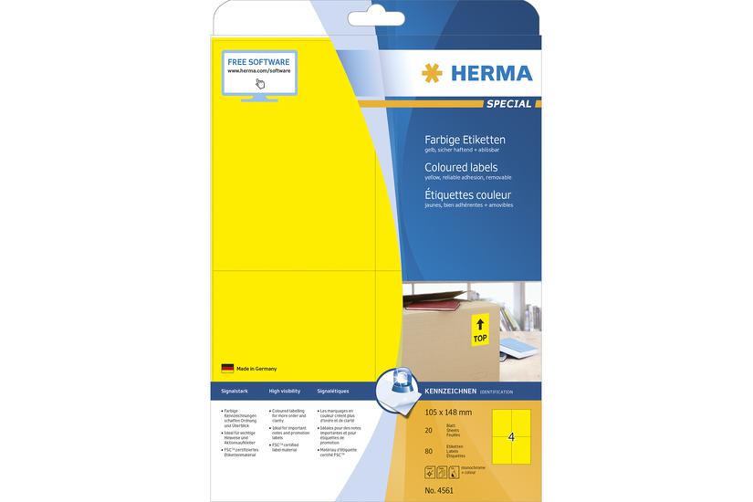 Herma Etiketten A4 Gelb 105x148mm Papier Matt Ablã Sbar 80st