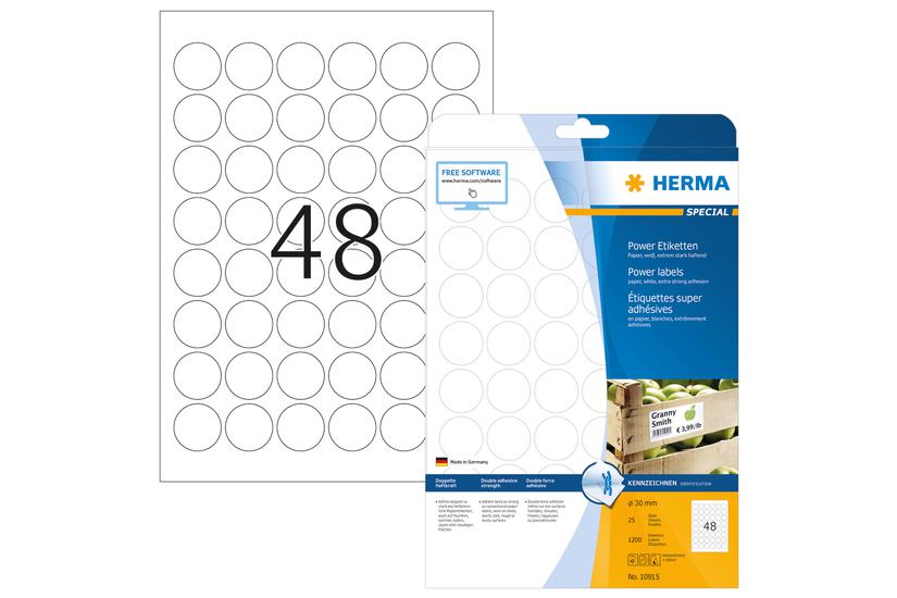 Herma Etiketten A4 Weiß 30 Mm Rund Extrem Haftend 1200 St