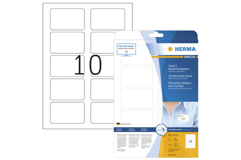 Herma Textil Namensetiketten A4 80x 50mm Weiss 100 St