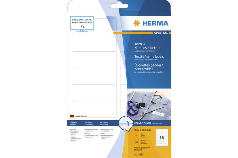 Herma Textil Namensetiketten A4 88 9x 33 8mm Weiss 160 St