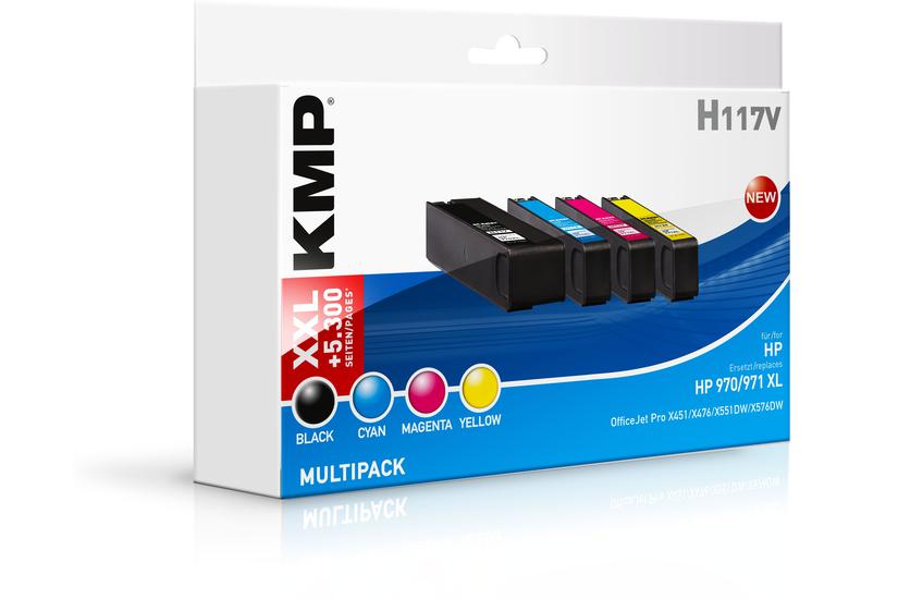 Kmp Multipack H117v Pakker Højtydende Sort Gul Cyan Magenta Kompatibel Blækpatron Alternativ Til: Hp 970 Hp 971 Hp Cn625ae Hp Cn626ae Hp Cn627ae Hp Cn628ae
