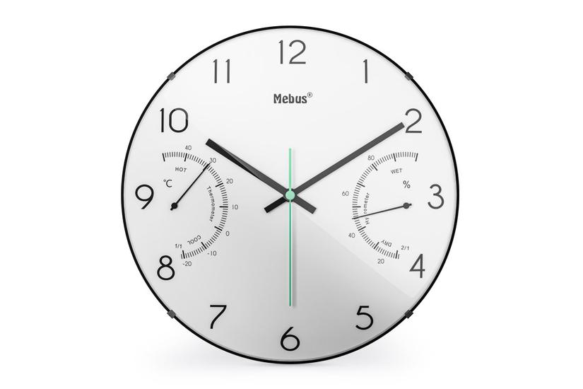 Mebus 16106 Quarz-wanduhr Kvartsur Rund Sort Hvid