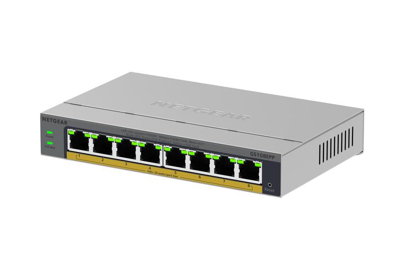 Netgear Gs108epp Ikke Administreret Gigabit Ethernet 10 100 1000 Strøm Over Ethernet Poe Bord- Vægmontering Grå