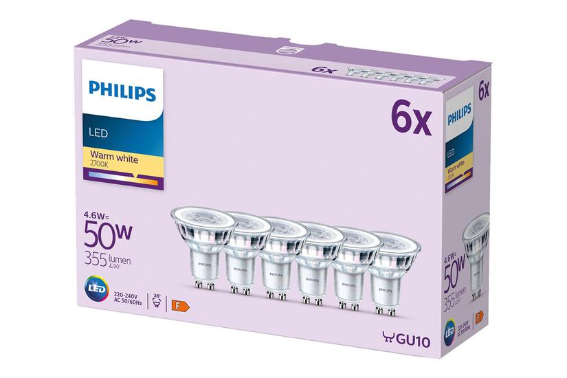 Philips Led-spot Lyspære Klar Finish Gu10 Varmt Hvidt Lys 2700 Pakke Med