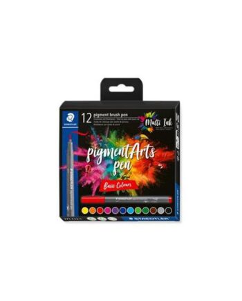 Staedtler 371 Børstepen Og Fiberspidspennesæt Gul  Rød  Blå  Lyseblå  Orange  Grøn  Pilegrøn  Violet  Rød Violet  Brun  Kølig Grå Medium  Intens Sort 12 Stykker