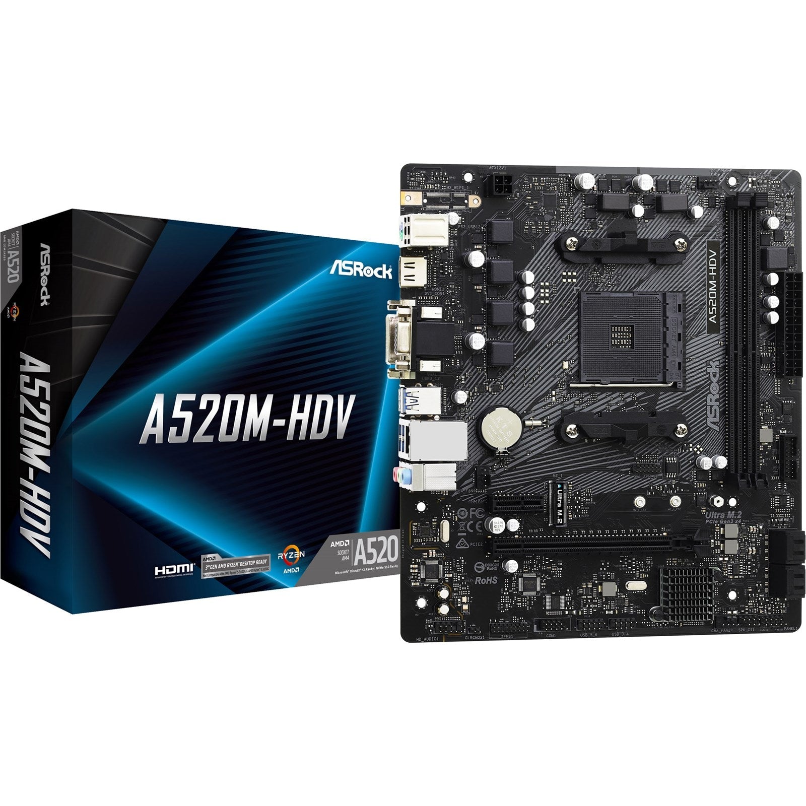 Asrock A520m-hdv Micro-atx Am4 Amd A520 Bundkort
