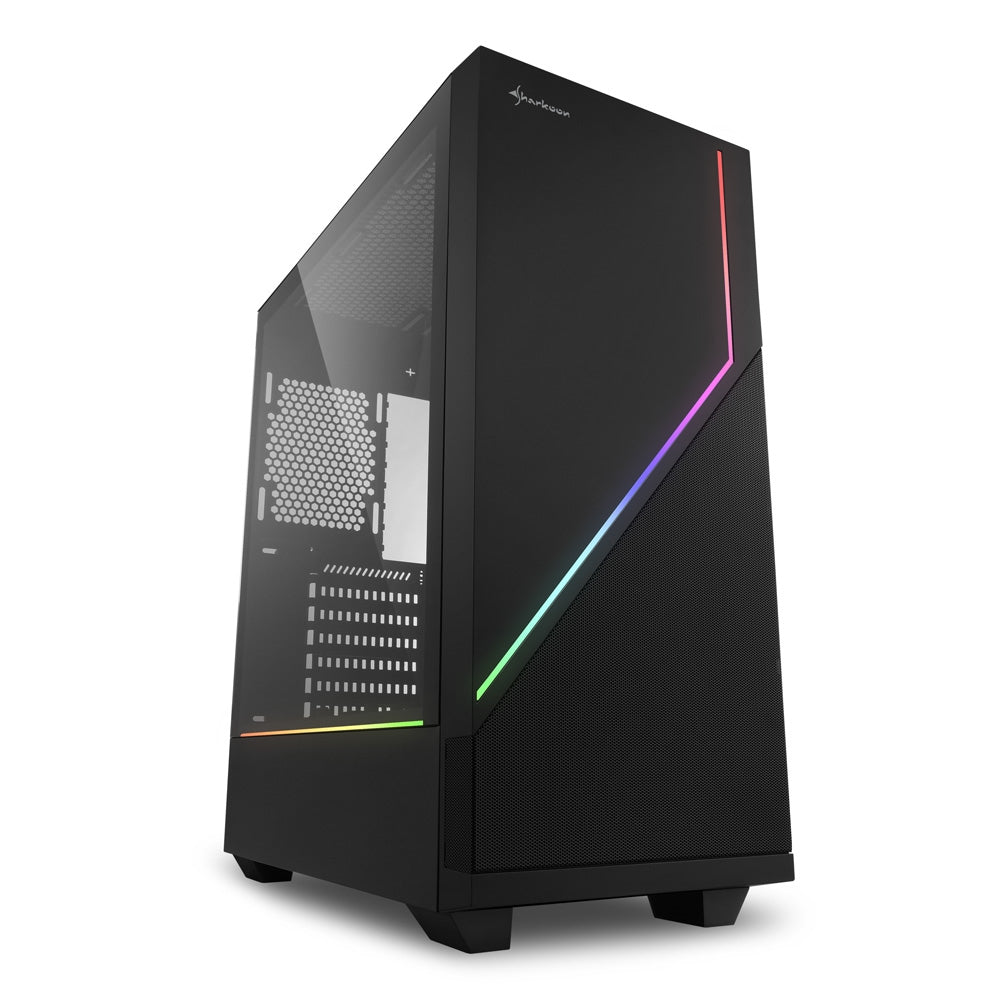 Sharkoon Rgb Flow Tower Caseâ Black Side Panel Of Tempered Glass