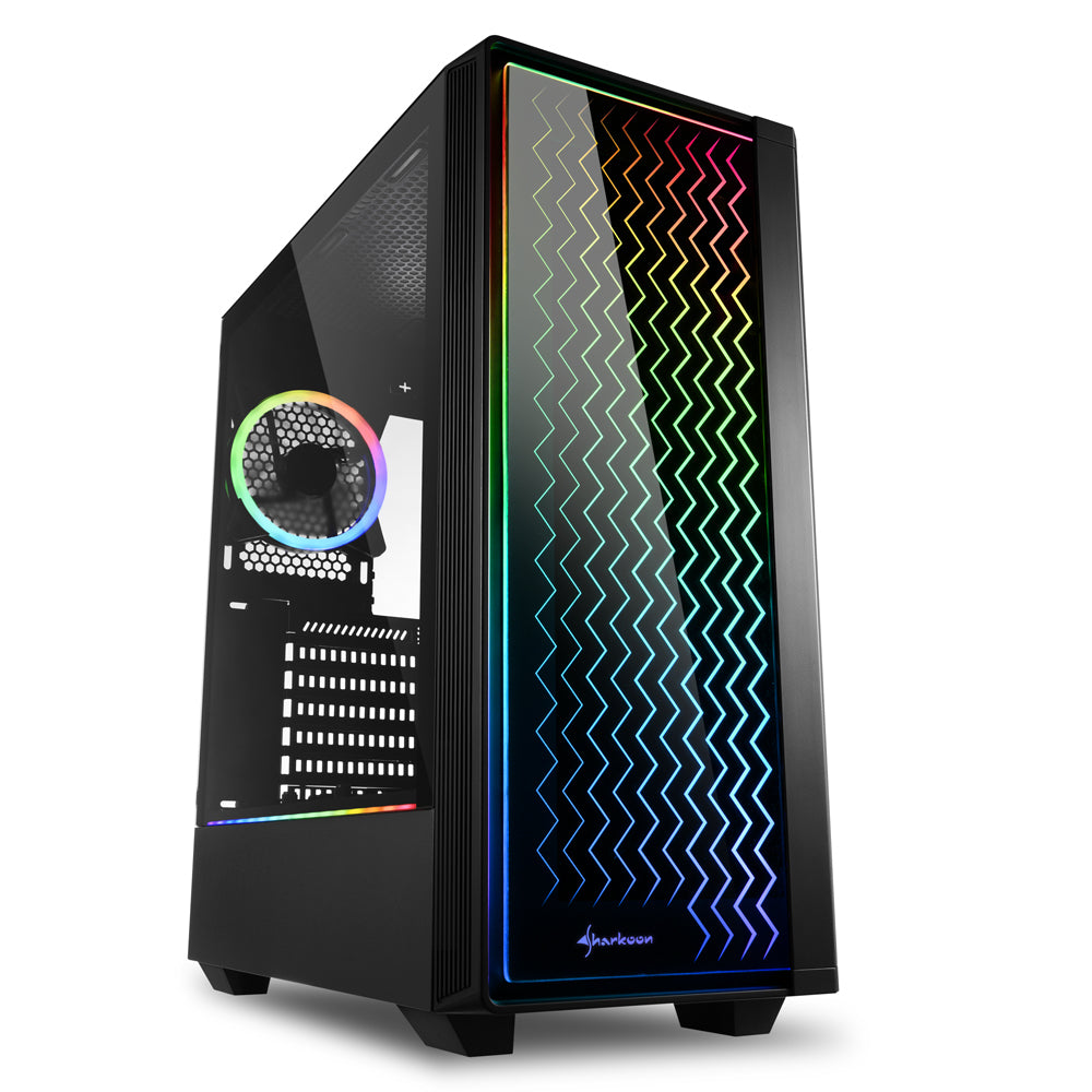 Sharkoon Rgb Lit 200 Tower Caseâ Black Front And Side Panel Of Tempered Glass
